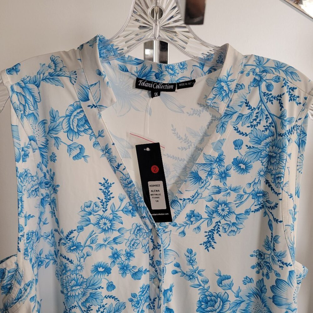 NWT - Tolani Collection Printed Sleeveless Maxi Dress White/Blue Floral (Size: 1